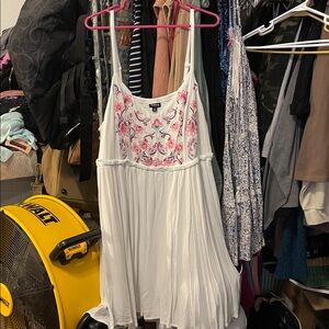 White Dress with Pink Floral Embroidery